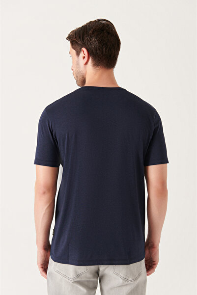 Avva Men's Navy Blue Ultrasoft Crew Neck Cotton Basic T-Shirt E 001171