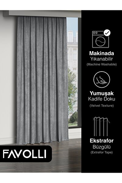 FAVOLLİ Βελούδινη υφή Ασημί Γκρι Dream Series Κουρτίνα Extra for Shirring
