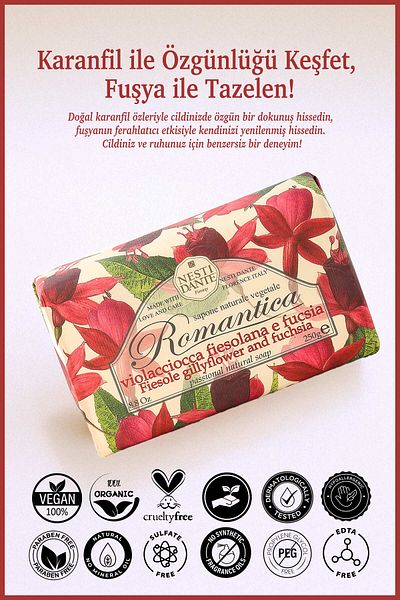 Nesti Dante Romantica Gillyflower & Fucsia Solid Soap 250g |   Moisturizer |   Extract of Clove and Fuchsia