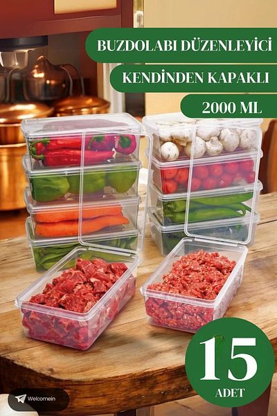 Enseb 15 Pieces 2 Lt. Icebox Storage Container Organizer Suitable for Self-Covered Deep Freezer (2000 ml)
