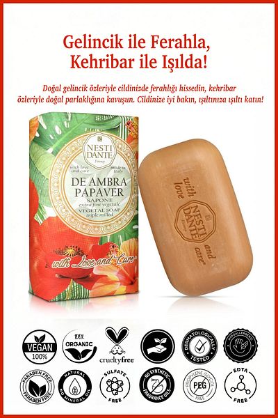 Nesti Dante Ambra Papaver Solid Soap - 250g Moisturizing, Amber and Ferret