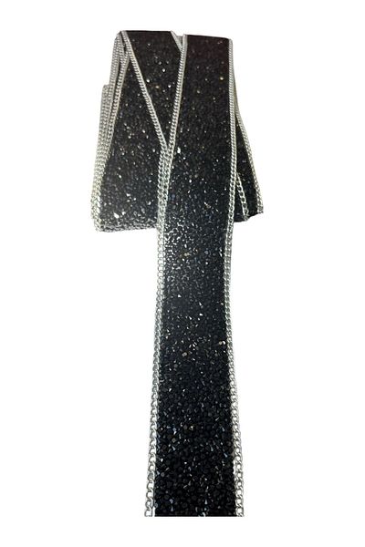 OZN AKSESUAR Iron-On Chain-Studded Strip, Adhesive-Studded Strip Evening Dress-Studded Strip, 2 Mt 4cm Black