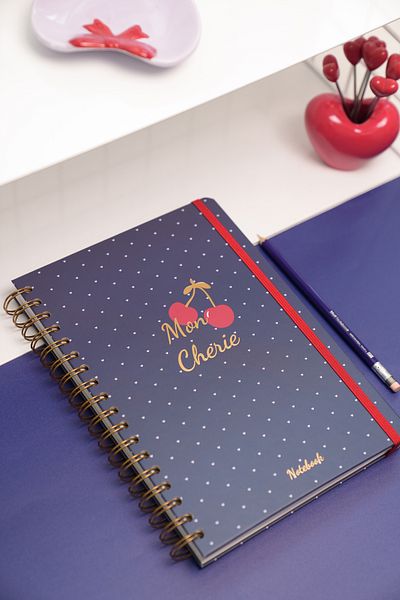 Matt Notebook B5 17X24 cm Spiral Elastic Plain, Unlined Undated Notepad Cherry