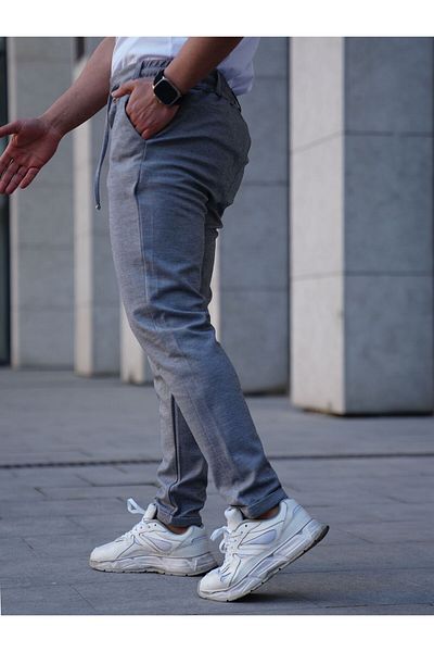 EXSPORT Men's Side Pocket Elastic Waist Lace-up Belt Double Leg Relaxed Fit Relaxed Cut Jogger Pants