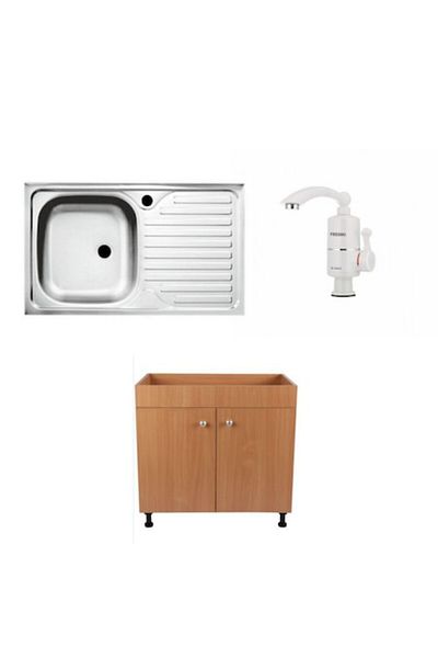 TEMPOLINE Set, Masca Chiuveta Fag, 80 X 50 X 80 cm, Robinet electric ,Chiuveta bucatarie cuva stanga ,Sifon