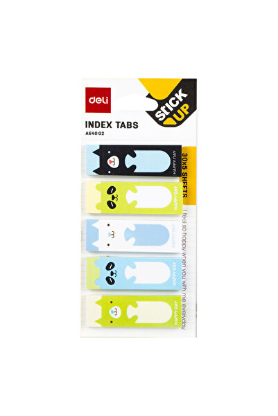 Deli Hârtie autoadezivă pentru index 5*15*45mm, 30 de coli, 5 modele cu animale/puncte, Deli