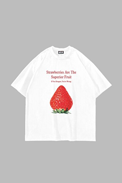 Bak Moda تيشيرت أبيض للجنسين بطبعة فواكه متفوقة