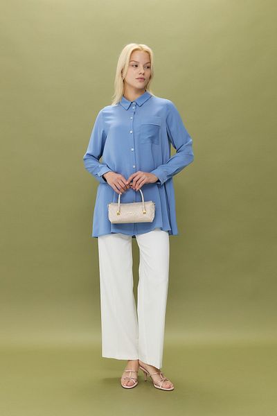 Nihan Shirt Collar Tunic Blue