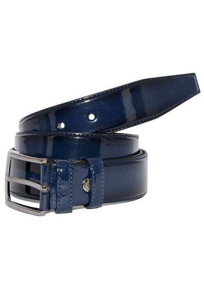 Süzer Deri 3.5 cm Buckle Patent Leather Faux Leather Solid Color Classic Men's Belt Navy Blue