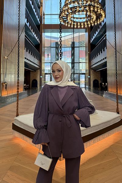 Melike Tatar Meli̇ke Tatar Sleeve Pleated Crepe Set 4002 Lilac