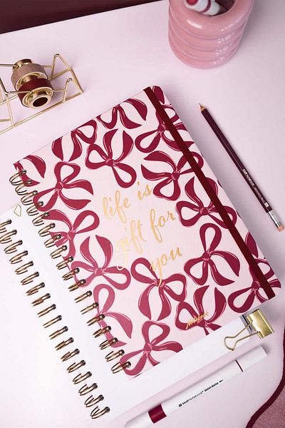 Matt Notebook B5 17X24 cm Spiral Elastic Plain Without Line Undated Notepad Bows