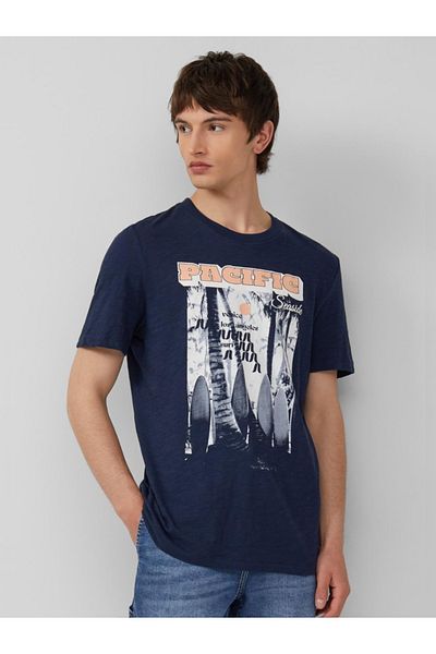 s.Oliver Tricou bărbătesc cu guler scobit, croială regulată din bumbac, bleumarin, 3xl