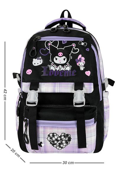 Çınka Bags Korean Style Plaid Thermal School Backpack Set for Girls with Lunchbox and Pen Holder