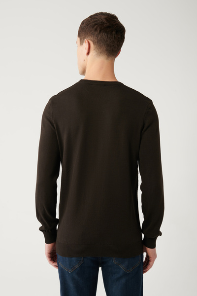 Avva Erkek Kahverengi Bisiklet Yaka Pamuklu Triko Kazak E005105