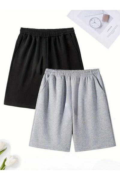 QUEENSTOWN Unisex Solid Color 2-Piece Large Size Loose Shorts