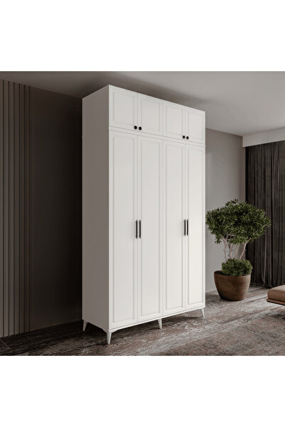 GuneyStore Ücretsiz Montaj Milas 4 Kapaklı Komple MDF Ayaklı Yüklüklü Gardırop
