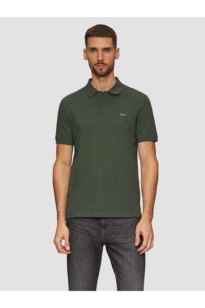 s.Oliver Men's Polo Shirt, Cotton, Regular Fit, Logo, Dark Green, 2xl