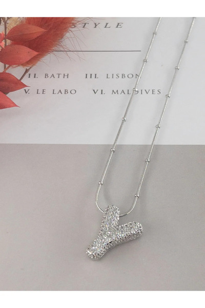İNN JEWELLERY Kararmaz Çelik Zirkon Taşlı Balon Kolye-Gümüş Renk