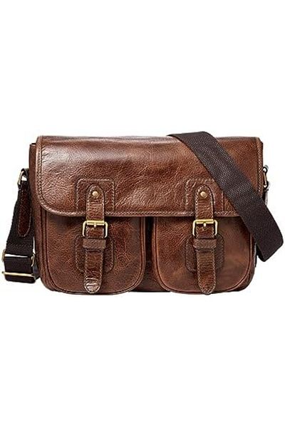 Fossil Men's Greenville Leather Travel Courier Messenger Bag, Cognac