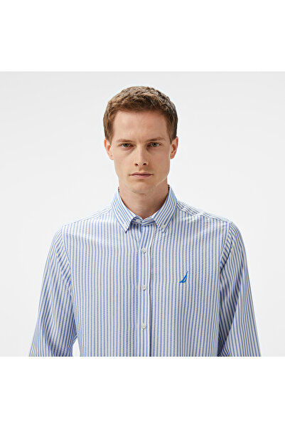 Nautica Erkek Mavi Classic Fit Çizgili Gömlek