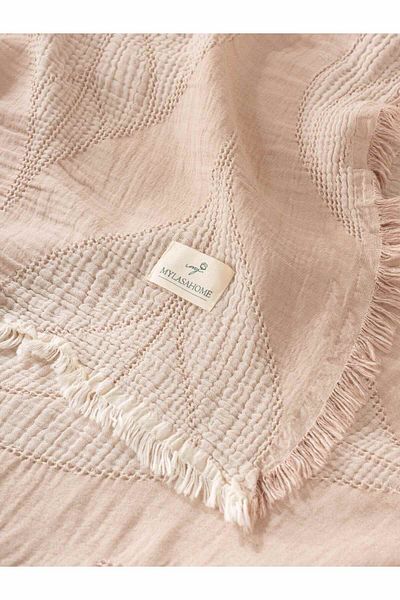 MYLASA HOME Κάλυμμα διπλού κρεβατιού Muslin 4 στρώσεων με μοτίβο μεγάλων φύλλων (JACQUARD) - καλοκαιρινό πικέ 240x260cm