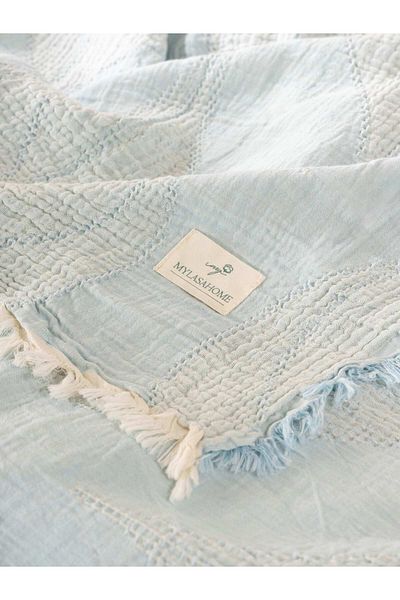 MYLASA HOME Muslină 4 straturi cu model frunze mari (JACQUARD) Cuvertură de pat dublă - Pique de vară 240x260cm
