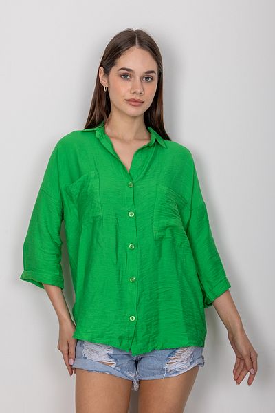 stilsepeti Women's Green Double Pocket Fakir Sleeve Bodrum Fabric Summer Shirt Tll-10005690147