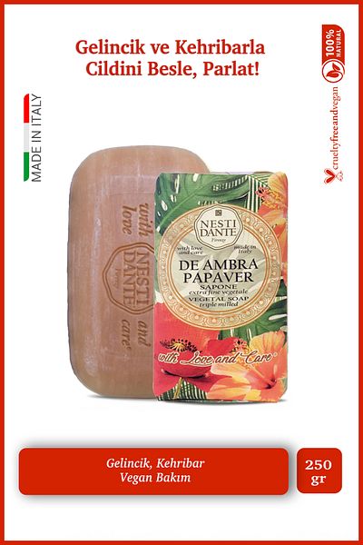 Nesti Dante Ambra Papaver Solid Soap - 250g Moisturizing, Amber and Ferret
