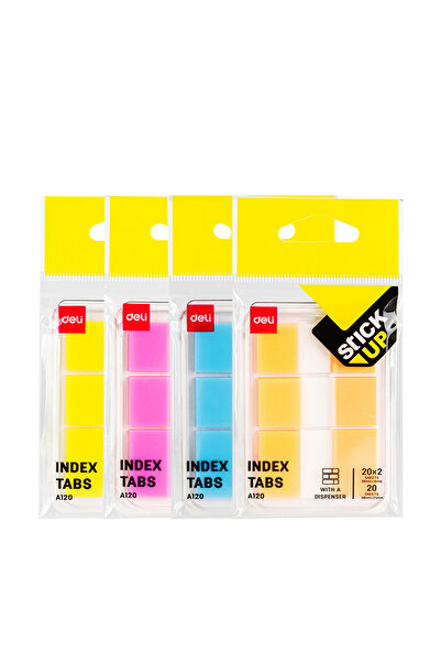 Deli Sticky Index Plastic Set 2*38*18 + 1*38*25mm Various Colors 20 Sheets Deli
