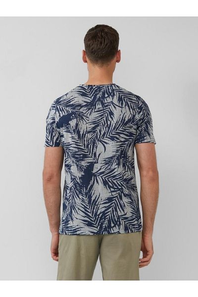 s.Oliver Men's T-shirt With Palm Leaf Print, Regular Fit, Navy, Xl