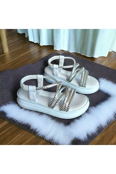 RONX Letizia Thick Sole Comfortable Sole Stone Detailed Women's Sandals