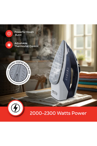 Sanford Power Ceramic Coated Steam Iron with Anti-Drip , Anti-Calc and Self-Cleaning 2300 W