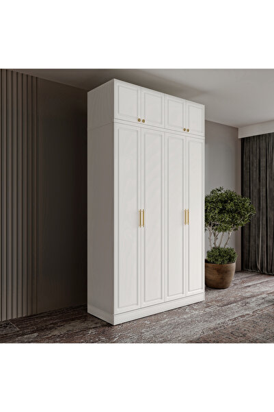 GuneyStore Ücretsiz Montaj Milas Gold 4 Kapaklı Komple MDF Yüklüklü Gardırop
