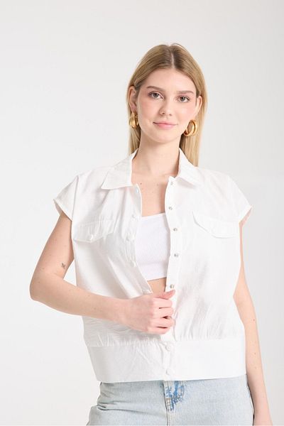 Su Moda Women's Clothing Summer Jacket Low Sleeve Snap Fastener Collar Fabric Jacket