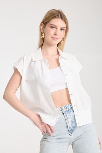 Su Moda Women's Clothing Summer Jacket Low Sleeve Snap Fastener Collar Fabric Jacket