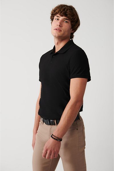 Avva Schwarzes Herren-T-Shirt mit Polokragen aus 100 % Baumwolle A31y1128
