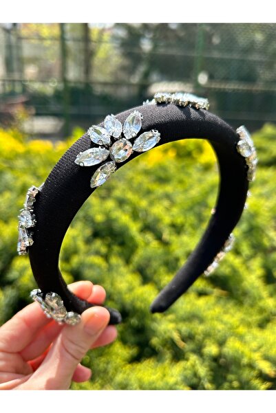 ByMerve Βραδινό φόρεμα Γυναικείο Αξεσουάρ Μαλλιών Αποφοίτησης Henna Slim Model Πολυέλαιος Πέτρινο Μαύρο Στέμμα