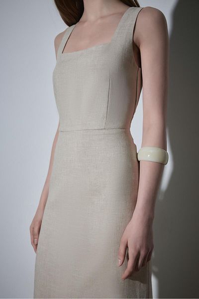 Suud Collection Φυσικό λινό φόρεμα Monik με τετράγωνο γιακά