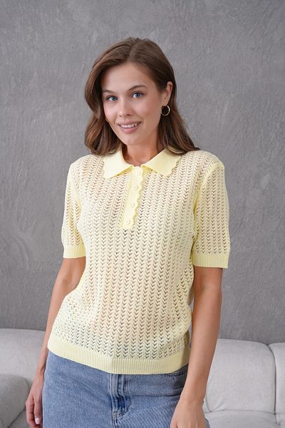 Park Karon Polo Neck Openwork Short Sleeve Polo Knitwear Sweater