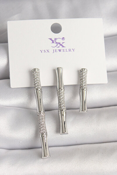 Epilons Brass Silver Color Zircon Stone Bamboo Model 3-Piece Women's Combinat...