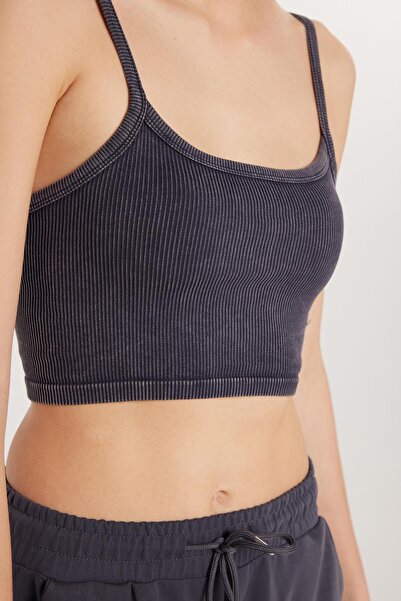 Tudors Women's Slim Fit Square Neck Plain Basic Anthracite Crop Undershirt