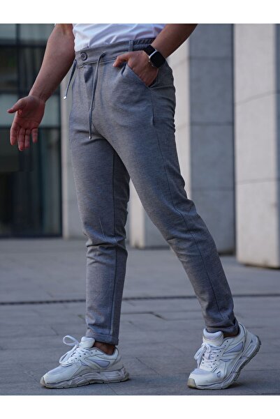 EXSPORT Men's Side Pocket Elastic Waist Lace-up Belt Double Leg Relaxed Fit Relaxed Cut Jogger Pants