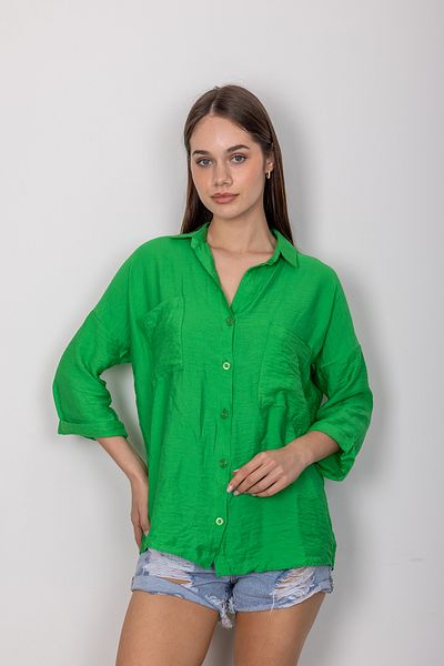 stilsepeti Women's Green Double Pocket Fakir Sleeve Bodrum Fabric Summer Shirt Tll-10005690147