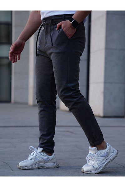 EXSPORT Men's Side Pocket Elastic Waist Lace-up Belt Double Leg Relaxed Fit Relaxed Cut Jogger Pants