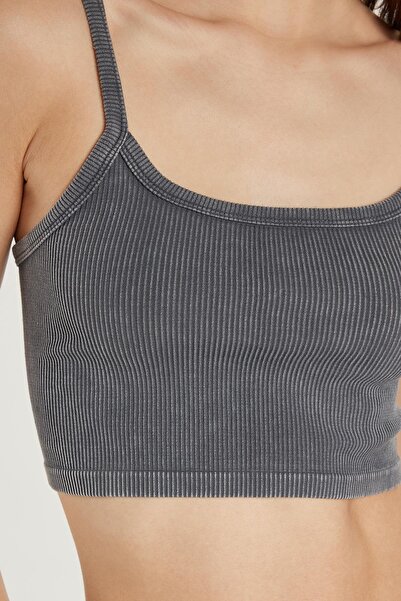Tudors Women's Slim Fit Square Neck Plain Basic Gray Crop Tank Top