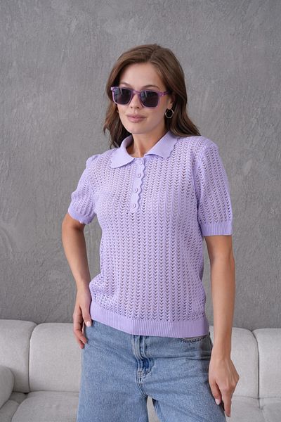 Park Karon Polo Neck Openwork Short Sleeve Polo Knitwear Sweater