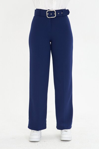 BELISTIL Navy Blue Regular Fit Formal/Formal Fabric Trousers
