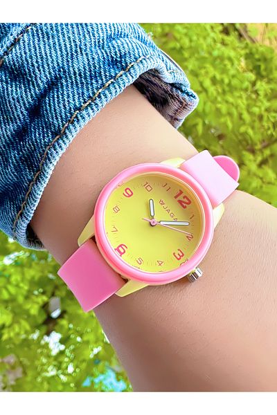 Ferrucci Jaga Yellow Dial Silicone Wristwatch with Pink Cord