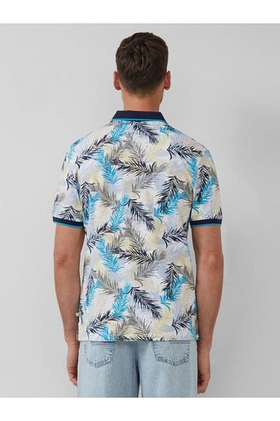 s.Oliver Tricou polo bărbătesc cu imprimeu cu frunze de palmier, croială regulată, albastru, mărimea M