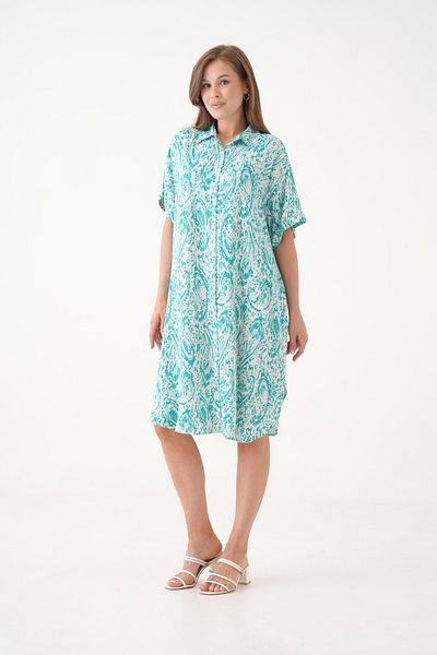 MAMAYAGA Women's Shirt Collar Front Button Short Sleeve Summer Print Plus Size Curve Summer Woven Dress